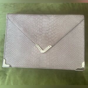 Elaine Turner Snakeskin Clutch with metallic clasp and hot pink interior new